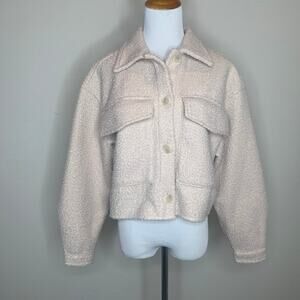 H&M Cropped Faux Shearling Shacket Cream Neutral Color Sz Small